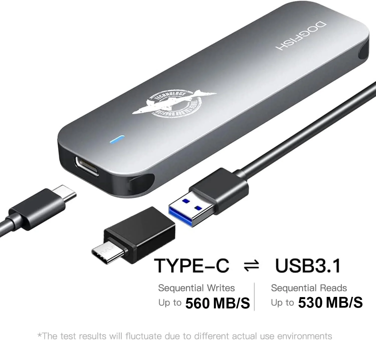 هارد اکسترنال SSD قابل حمل Dogfish، ظرفیت 4 ترابایت، فرم فاکتور 2242/2260/2280 Ngff، بدنه فلزی خاکستری، USB 3.1 Type-C، فوق سبک، مینی، خنک کننده، مناسب برای Mac/Windows/Android/Linux (سرعت تا 10 گیگابیت بر ثانیه، دارای نشانگر LED)