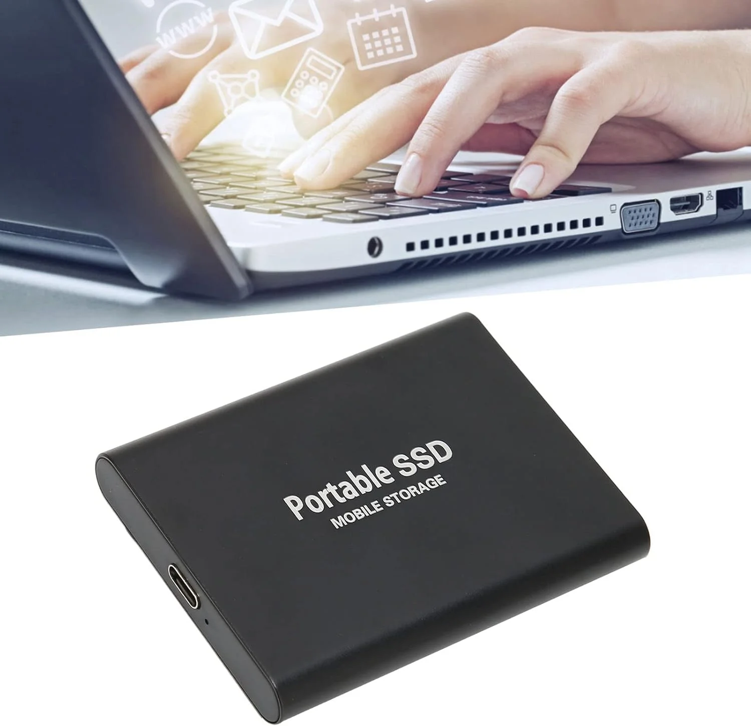 درایو حالت جامد قابل حمل اکسترنال USB3.1 موبایل، سازگار با Win7 Win8 Win10 Linux برای IOS PC کامپیوتر لپ تاپ USB 3.1 USB-C درایو حالت جامد اکسترنال با کابل Type C (مشکی 16 گیگابایت)