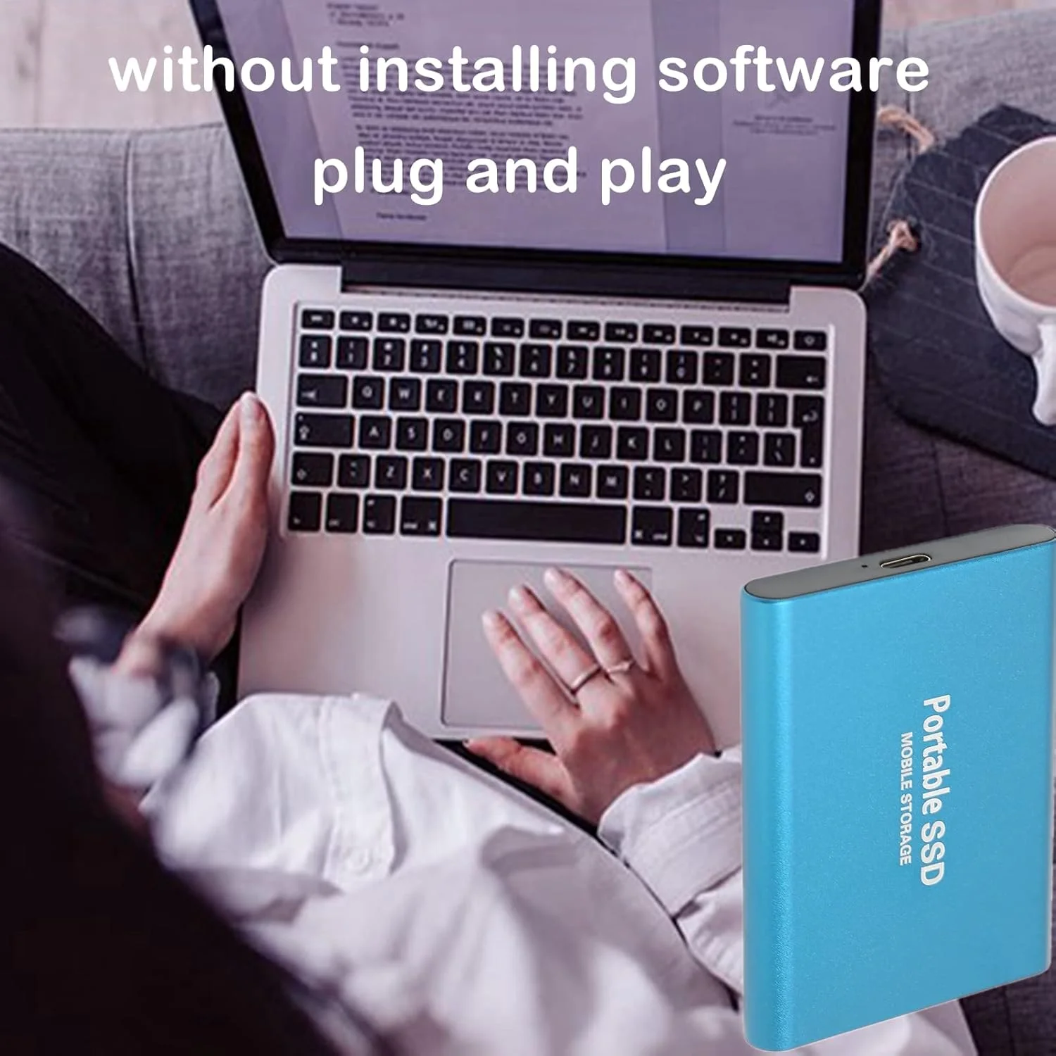 درایو حالت جامد قابل حمل اکسترنال USB3.1، سازگار با Win7 Win8 Win10 Linux برای IOS PC کامپیوتر لپ تاپ USB 3.1 USB-C به همراه کابل Type C (آبی 64 گیگابایت)