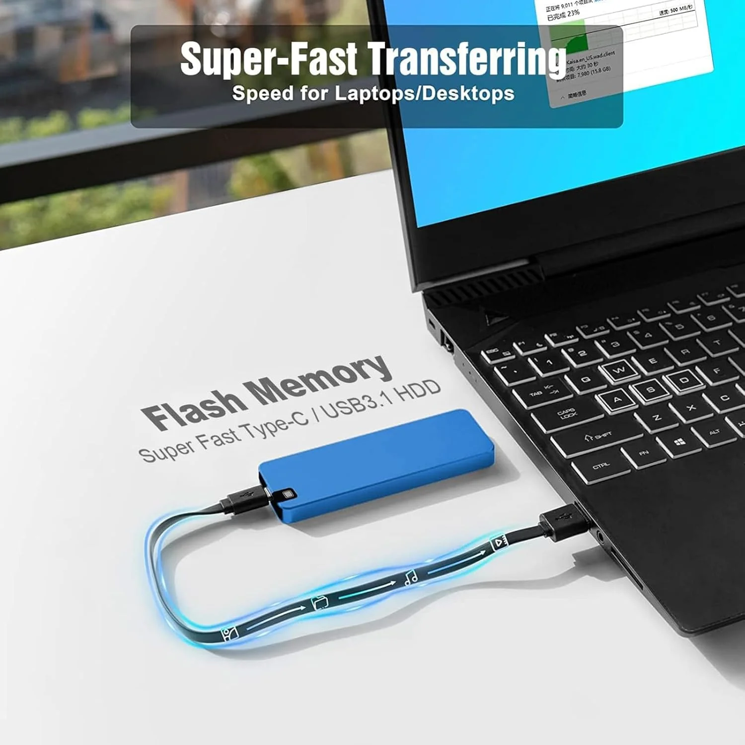 درایو حالت جامد قابل حمل 4 ترابایتی، درایو اکسترنال اس اس دی، پشتیبان گیری درایو قابل حمل باریک برای ذخیره سازی فایل/ضروری سفر کاری، سازگار با کامپیوتر، مک، لپ تاپ، PS4، ایکس باکس وان، ایکس باکس 360 مدل A4 (آبی)