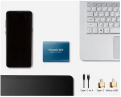 هارد درایو قابل حمل 2 ترابایت، هارد درایوهای مینی SSD، درایوهای حالت جامد اکسترنال، درایو پشتیبان گیری کامپیوتر، USB 3.1 به Type-C پشتیبانی از انتقال ذخیره سازی داده برای لپ تاپ و مک ویندوز XP (آبی، 2.0، ترابایت)