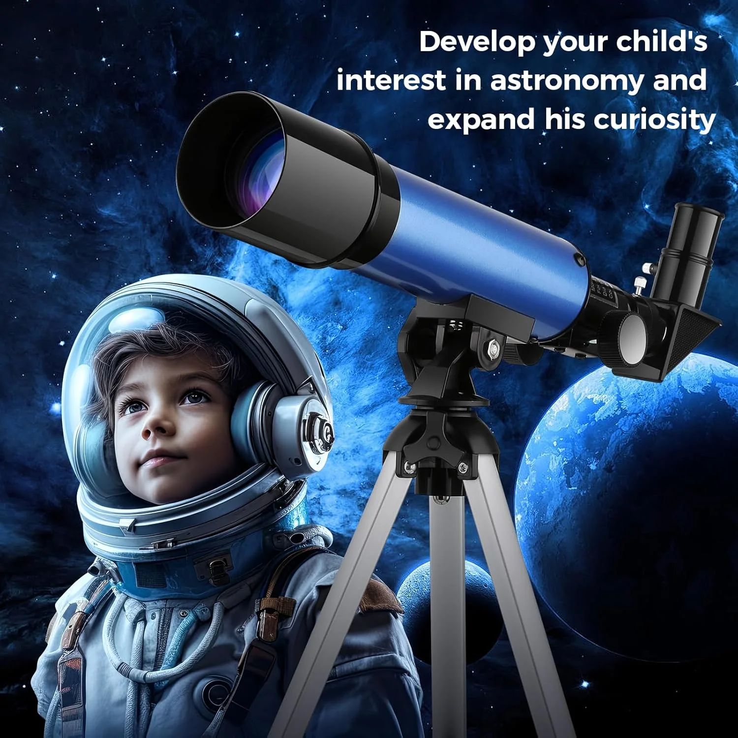 تلسکوپ Cowiewie برای کودکان، تلسکوپ های فضایی بیرونی برای مبتدیان نجوم، شامل دو چشمی، تلسکوپ انکساری قابل حمل با سه پایه، هدیه