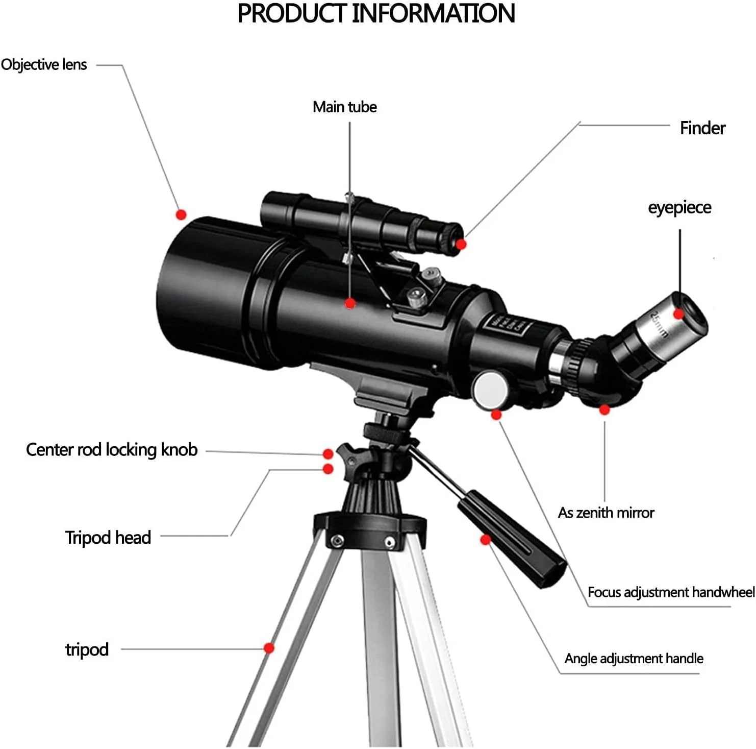 تلسکوپ مناسب Ultra HD، تلسکوپ نجومی مناسب برای مبتدیان، تلسکوپ منکساری 400/70 میلی‌متری مناسب، با سه‌پایه قابل تنظیم، آداپتور تلفن