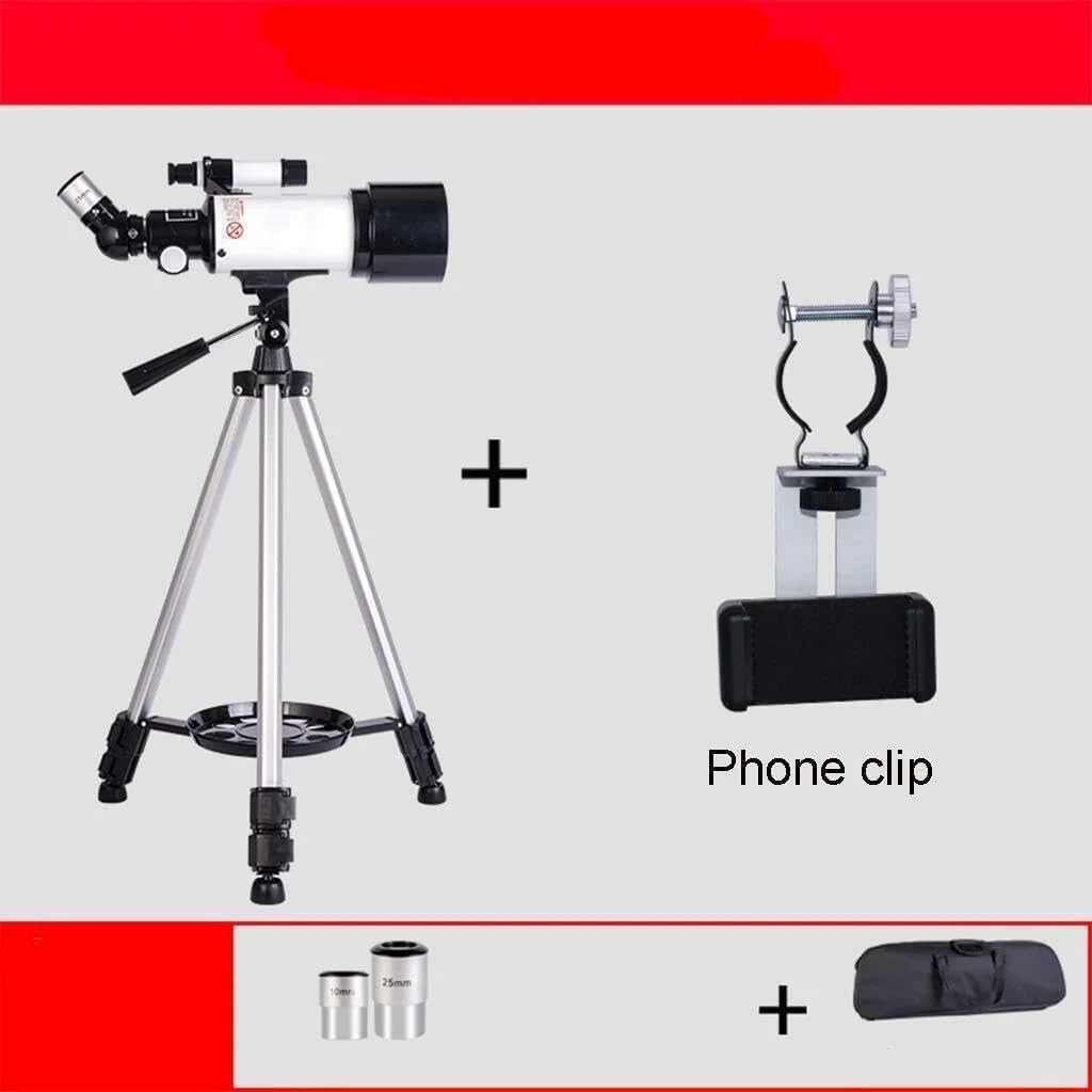 تلسکوپ شکستنی با دهانه 70 میلی‌متری به همراه کیف حمل و چشمی‌های 10 و 25 میلی‌متری