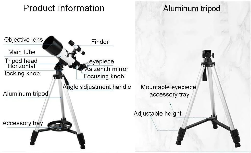 تلسکوپ شکستنی با دهانه 70 میلی‌متری به همراه کیف حمل و چشمی‌های 10 و 25 میلی‌متری