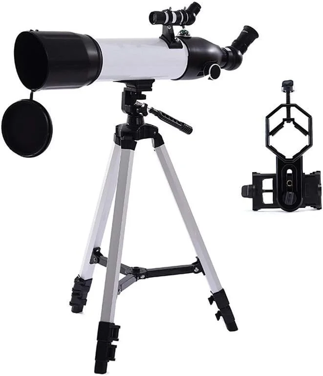 تلسکوپ رفراکتور نجومی با دهانه 80 میلی‌متری و فاصله کانونی 500 میلی‌متری AZ به همراه آداپتور تلفن هوشمند و سه پایه، مناسب برای افراد مبتدی