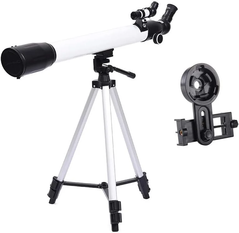 تلسکوپ مناسب برای بزرگسالان و مبتدیان، دهانه 60 میلی‌متری، 700 میلی‌متری AZ، تلسکوپ شکستنی نجومی جمع و جور مناسب با آداپتور تلفن هوشمند و سه پایه BAK4 Pris