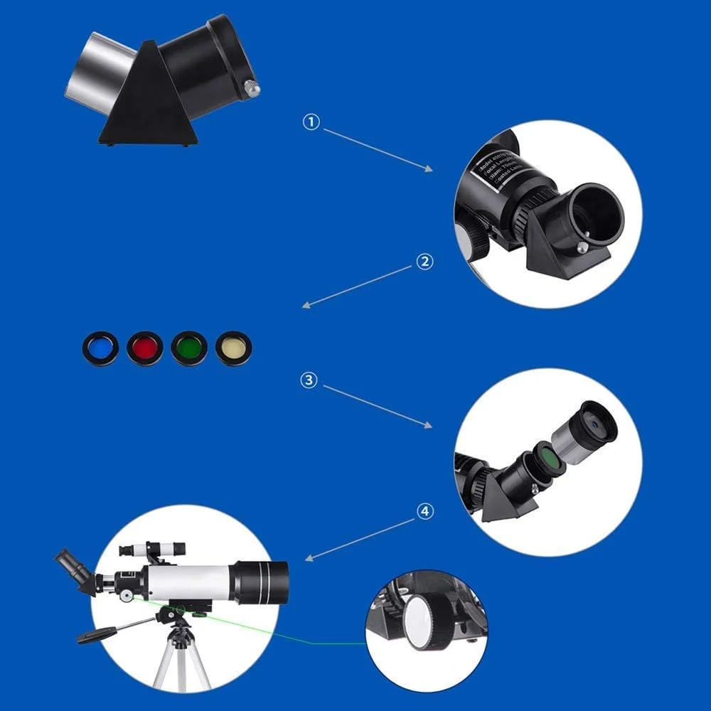 تلسکوپ رفراکتوری نجومی با دهانه 70 میلی‌متری و فاصله کانونی 400 میلی‌متری، به همراه آداپتور تلفن هوشمند، سه پایه و کوله پشتی