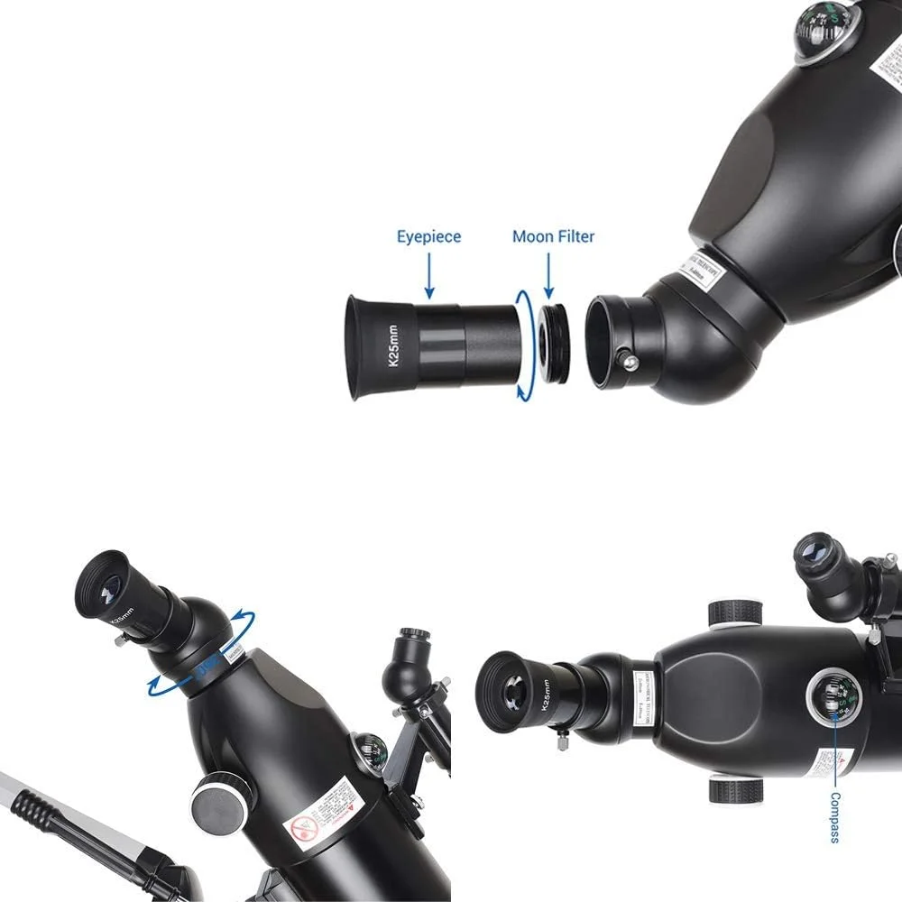 تلسکوپ 80 میلی‌متری با دهانه 400 میلی‌متری مناسب برای نجوم با لنز منشوری BAK4، تلسکوپ انکساری نجومی مناسب با پایه تلفن هوشمند و سه پایه برای رصد