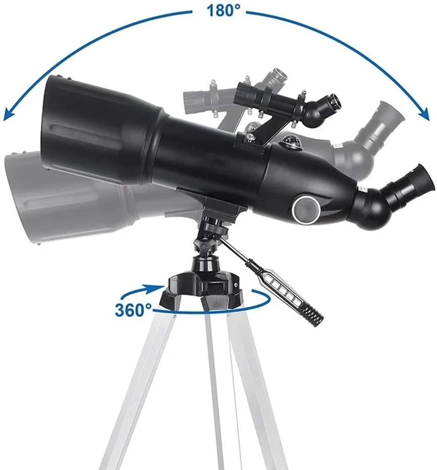 تلسکوپ 80 میلی‌متری با دهانه 400 میلی‌متری مناسب برای نجوم، لنز منشوری BAK4، تلسکوپ شکستنی نجومی به همراه پایه تلفن هوشمند و سه پایه برای رصد
