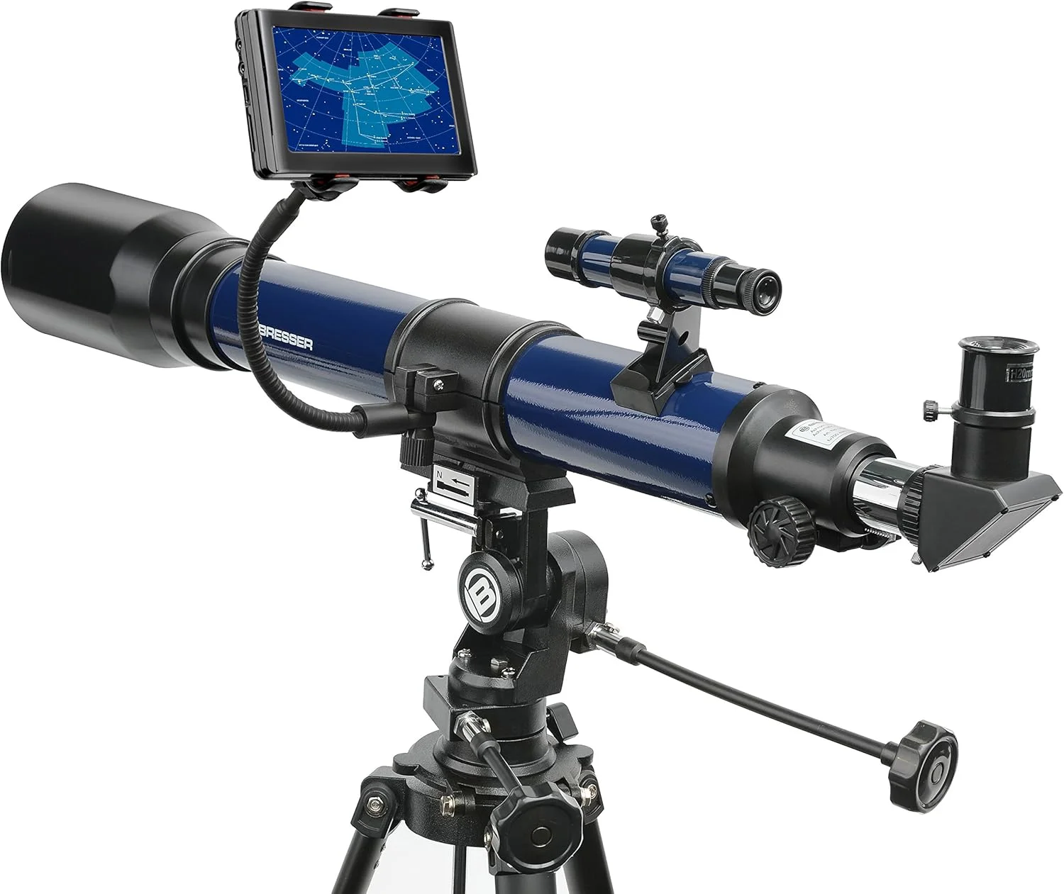 تلسکوپ عدسی Bresser Skylux 9618760LC1000 مدل 70/700 میلی‌متر به همراه نگهدارنده تلفن هوشمند و فیلتر خورشیدی، آبی تیره