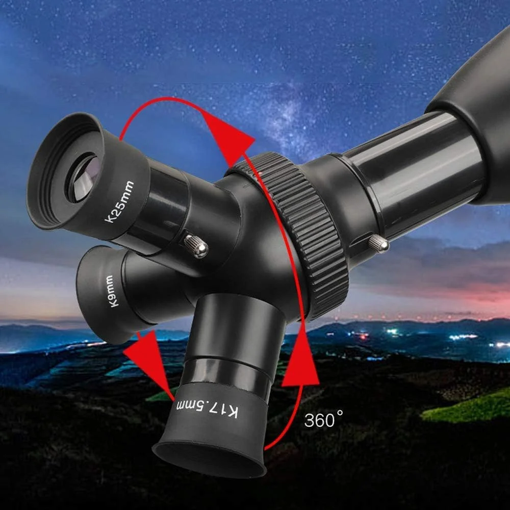 تلسکوپ مبتدی، دهانه 60 میلی‌متری، لنز منشوری BAK4 با فاصله کانونی 500 میلی‌متر، مناسب برای نجوم، دارای 3 چشمی، به همراه پایه نگهدارنده گوشی هوشمند و سه‌پایه