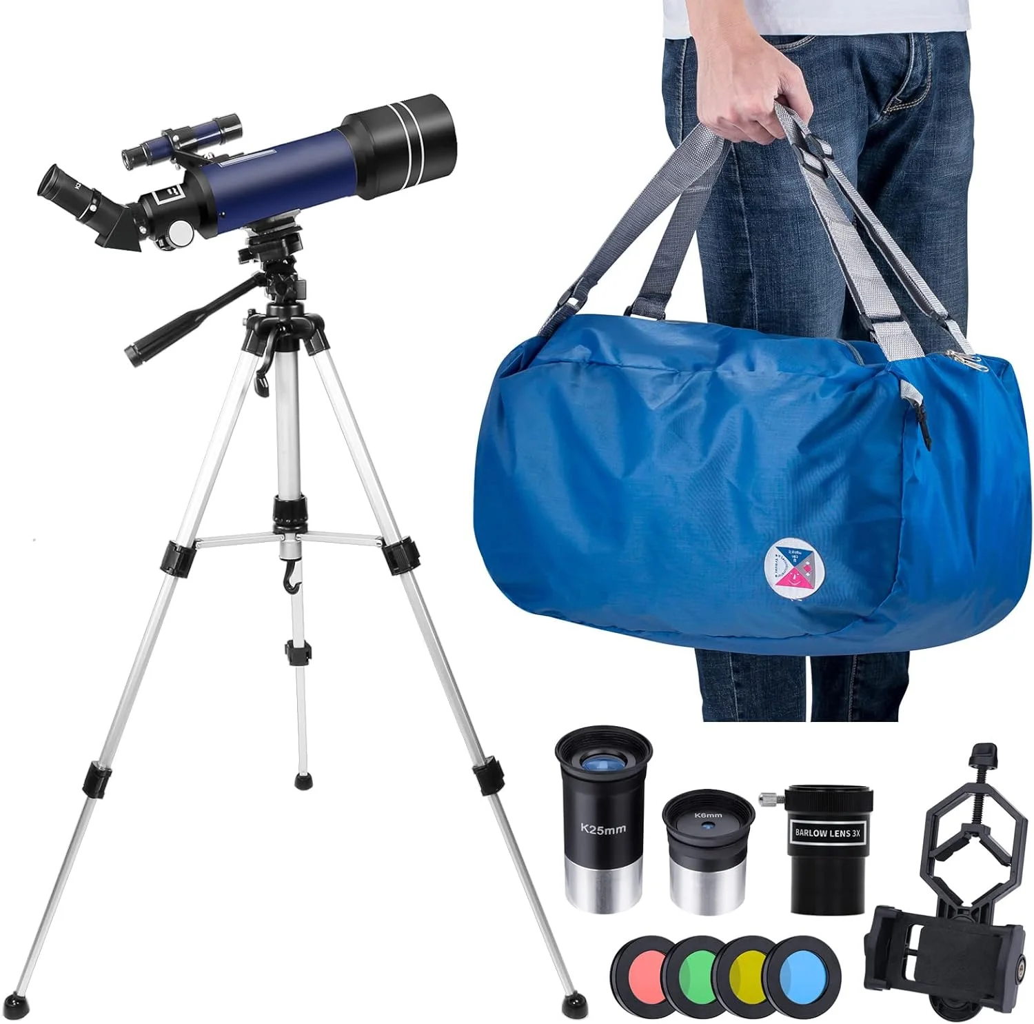 تلسکوپ BEBANG برای نجوم، تلسکوپ شکستی اپتیکی شیشه ای FMC حرفه ای 400/70