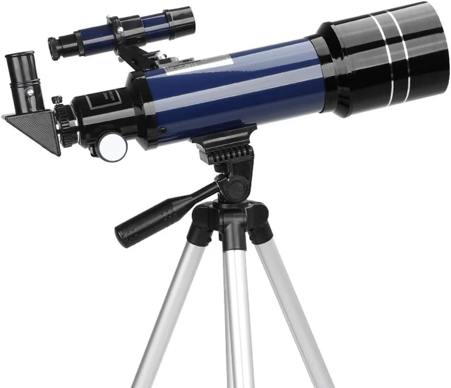 تلسکوپ شکستنی نجومی با لنز منشور BAK4، دهانه 70 میلی‌متری و فاصله کانونی 400 میلی‌متری، مناسب برای نجوم با پایه تلفن هوشمند، سه پایه و کنترل بلوتوث