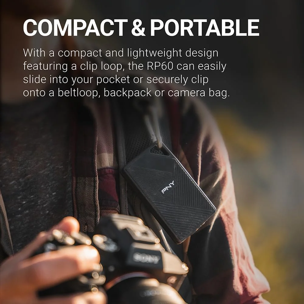 اس اس دی اکسترنال قابل حمل PNY RP60 با ظرفیت 1 ترابایت، USB 3.2 Gen 2x2 Type-C - سرعت خواندن 2,000 مگابایت بر ثانیه (PSD0CS3060-1TB-RB)