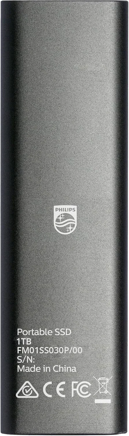 اس اس دی اکسترنال قابل حمل فیلیپس 1 ترابایت - فوق العاده باریک SATA با سرعت فوق العاده USB-C، سرعت خواندن تا 540 مگابایت بر ثانیه، آلومینیومی
