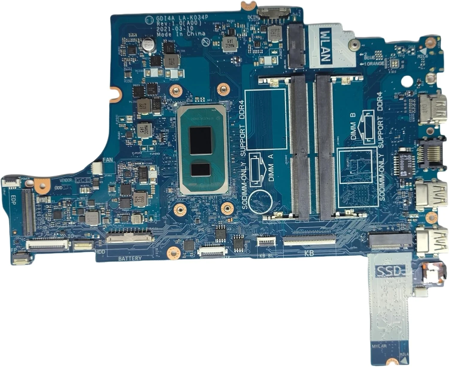 مادربرد جایگزین لپ تاپ GDI4A LA-K034P برای Dell Inspiron 3501، برد اصلی سیستم با پردازنده i7-1165G7، شماره قطعه 0RHHD3 RHHD3