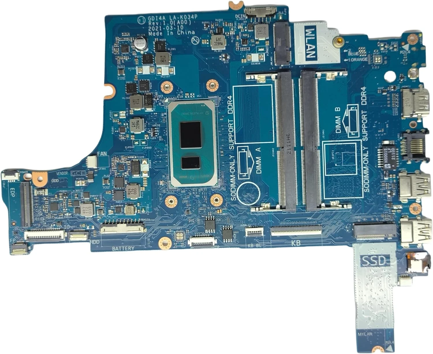 مادربرد جایگزین لپ تاپ GDI4A LA-K034P برای Dell Vostro 3500، برد اصلی سیستم با پردازنده i7-1165G7، شماره قطعه 0M2DV9 M2DV9