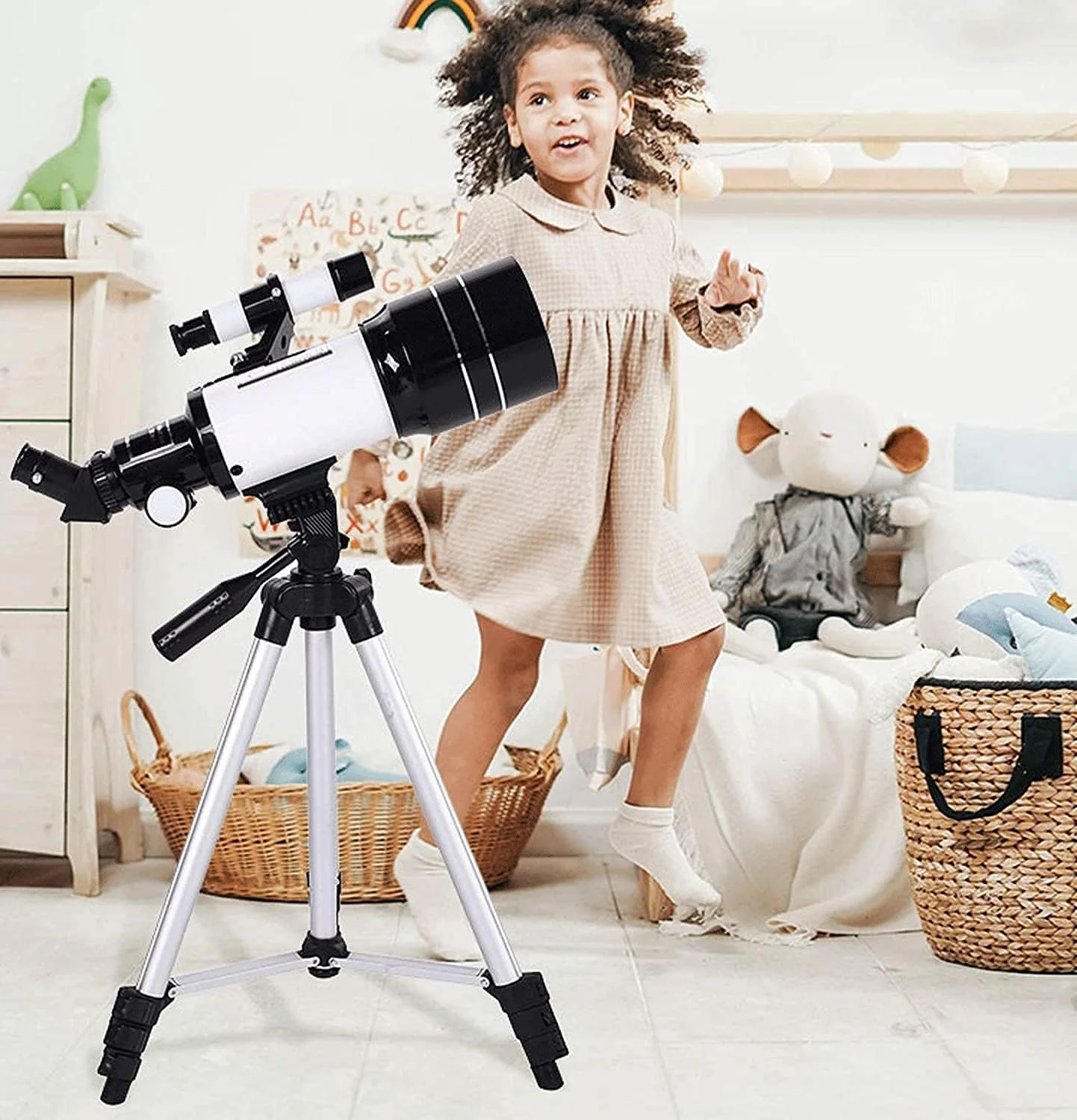 تلسکوپ شکستنی نجومی تمکین، تلسکوپ فوق شفاف با دیافراگم 70 میلی‌متری به همراه کوله پشتی، نقشه یاب، فیلتر ماه، تلسکوپ نجومی با سه پایه برای کودکان و بزرگسالان - سفید