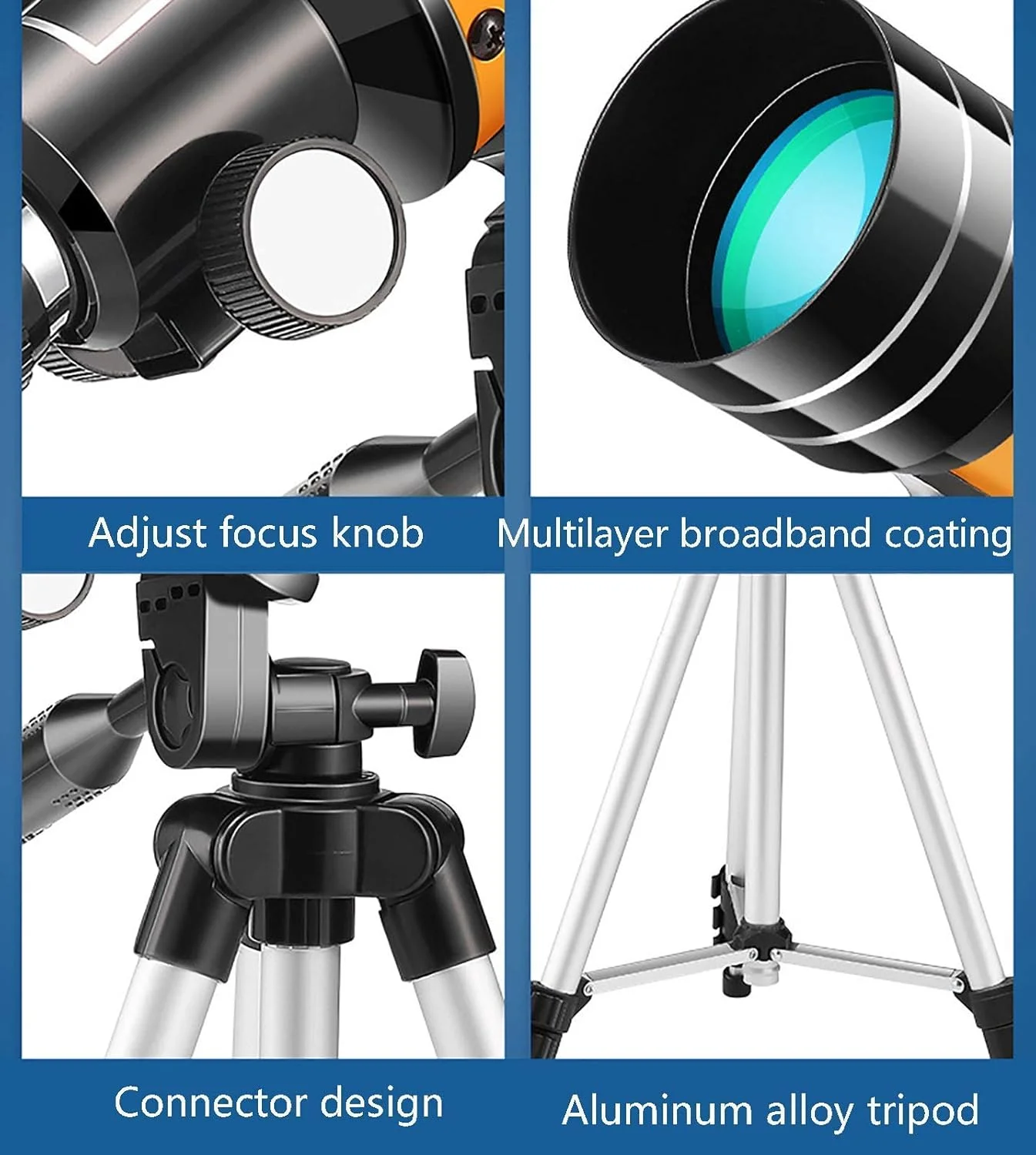 تلسکوپ نجومی تمکین، تلسکوپ حرفه ای 50x برای کودکان، تلسکوپ انکساری 70 میلی متری، برای کودکان به همراه سه پایه، اسباب بازی های آموزشی، 20 * 18 * 42 سانتی متر