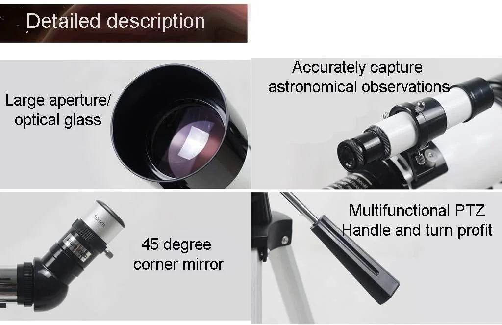 تلسکوپ نجومی کودکان TEmkin، دهانه 70 میلی‌متری، تلسکوپ شکستنی نجومی 400 میلی‌متری، تلسکوپ فضایی دانشجویی سطح مبتدی حرفه‌ای برای رصد ستارگان، تلسکوپ مسافرتی قابل حمل