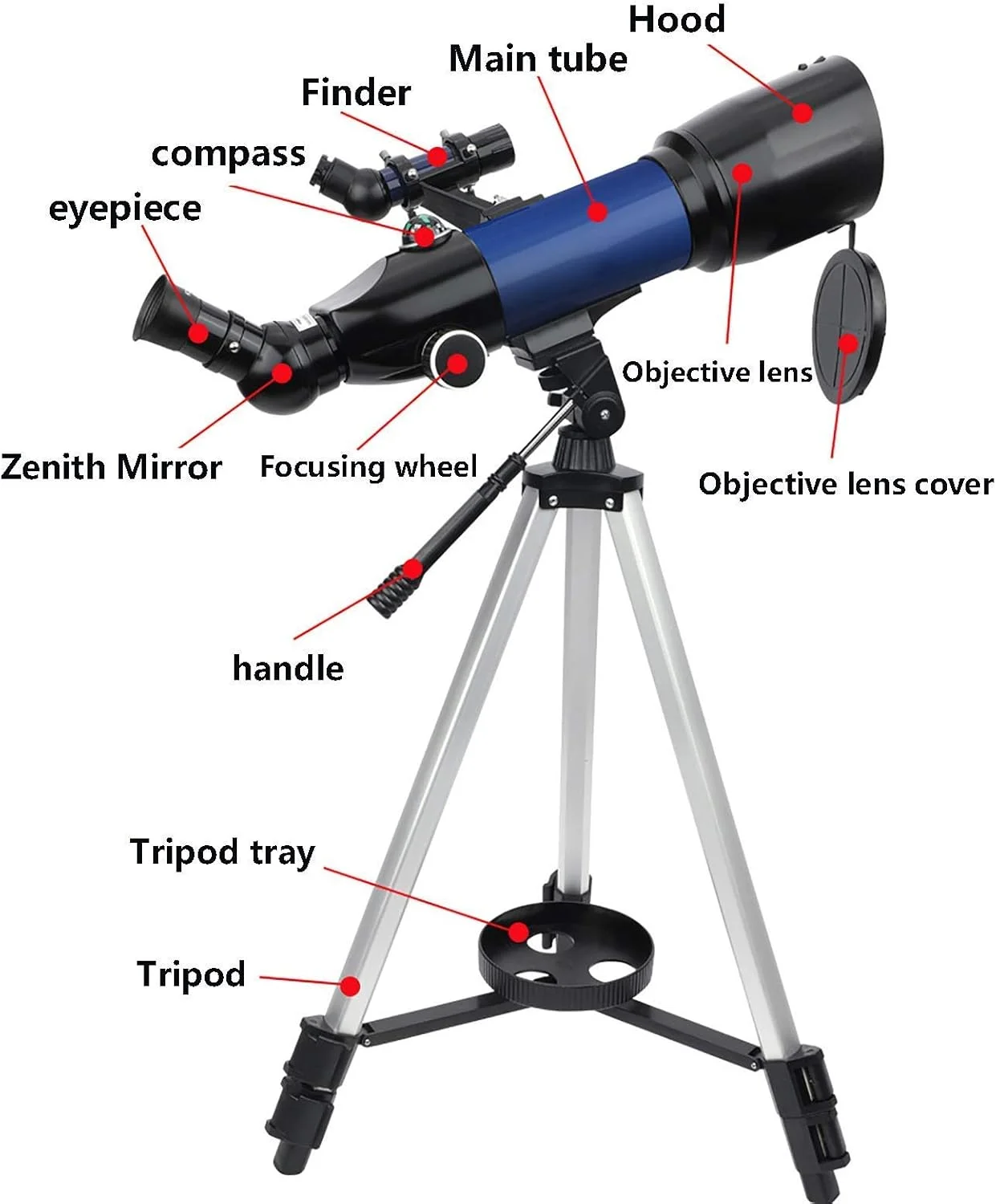 تلسکوپ نجومی تمکین، تلسکوپ شکستنی ۷۰ میلی‌متری قابل حمل برای مبتدیان و کودکان، تلسکوپ انکساری حرفه‌ای، با سه پایه قابل تنظیم و کوله پشتی