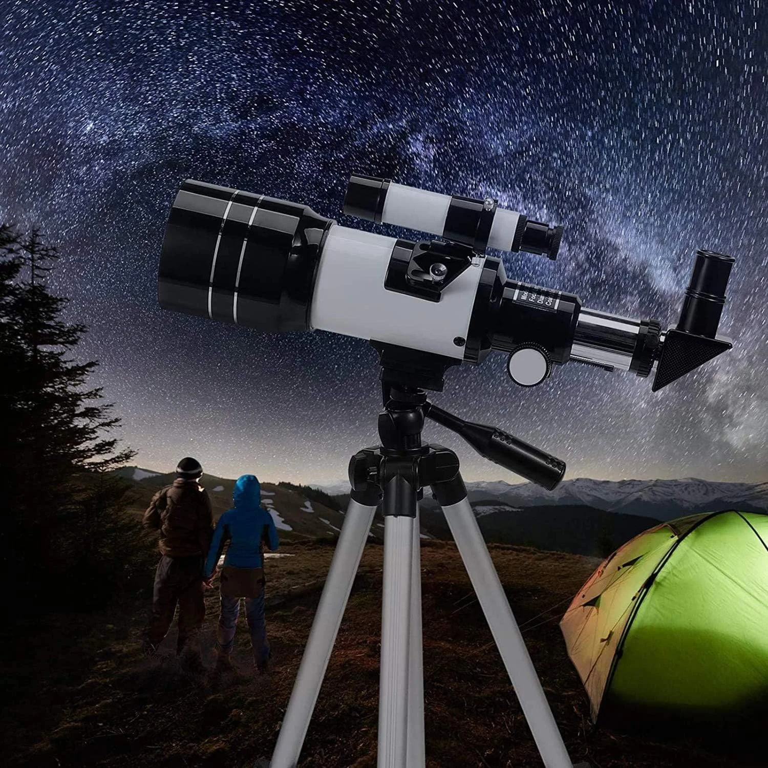تلسکوپ نجومی برای کودکان، بزرگسالان و مبتدیان، تلسکوپ انکساری نجومی با دهانه 70 میلی‌متری و فاصله کانونی 300 میلی‌متری به همراه سه‌پایه قابل تنظیم و آداپتور تلفن همراه، تلسکوپ قابل حمل