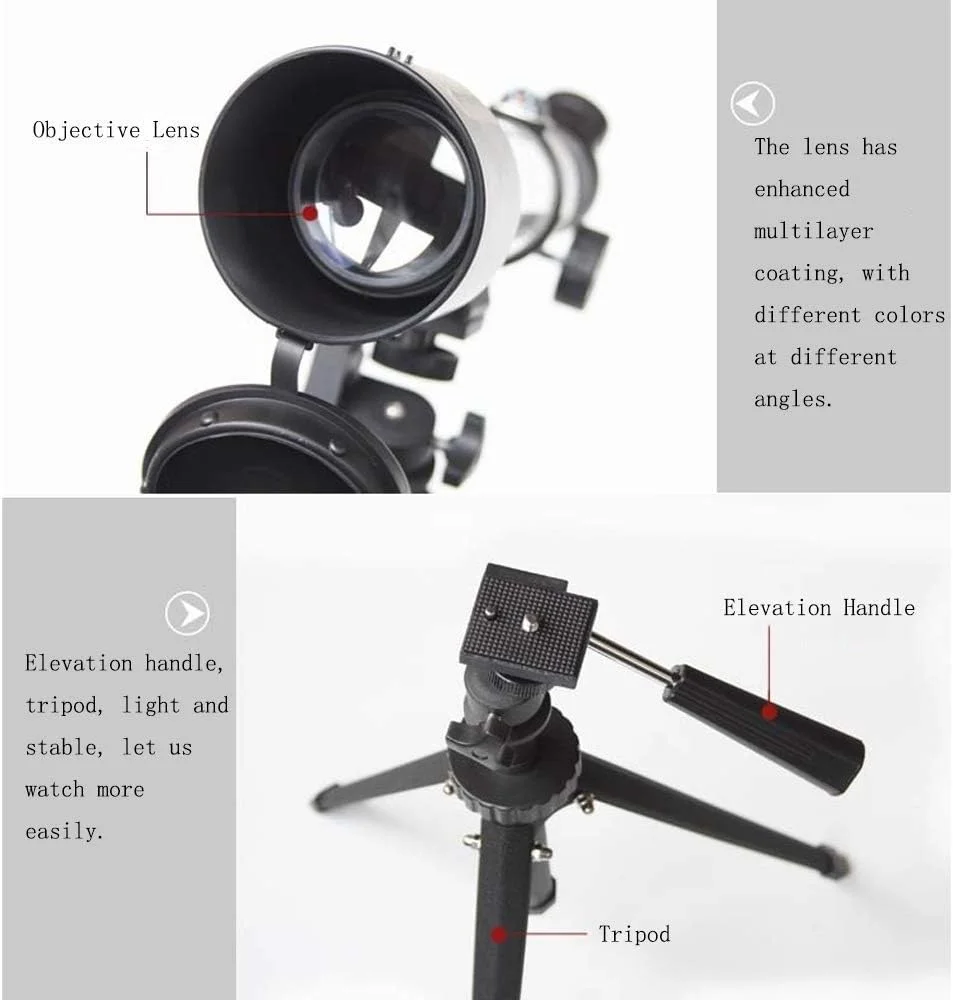 تلسکوپ شکستنی نجومی قابل حمل با پایه و 2 چشمی، مناسب برای مبتدیان در عکاسی نجومی و نجوم بصری تلسکوپ شکستنی نجومی قابل حمل با پایه و 2 چشمی، مناسب برای مبتدیان در عکاسی نجومی و نجوم بصری