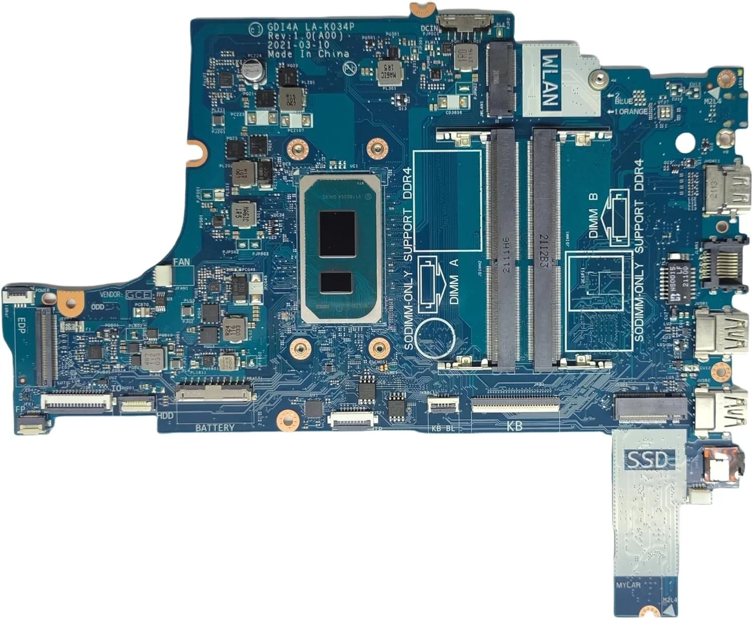 مادربرد جایگزین لپ تاپ GDI4A LA-K034P برای Dell Inspiron 3501، برد اصلی سیستم با پردازنده i3-1125G4، شماره قطعه 0G67KF G67KF