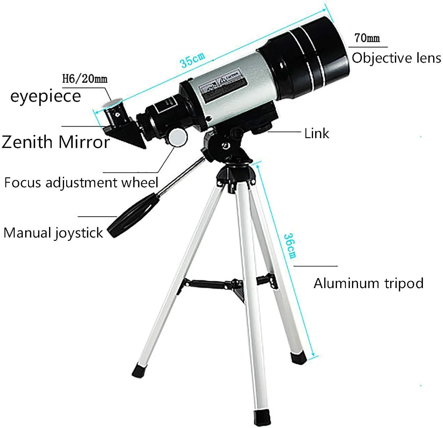 تلسکوپ نجومی مناسب، تلسکوپ بازتابی حرفه ای مناسب، تلسکوپ شکستی 70 میلی متری قابل حمل مناسب برای مبتدیان و ، چشمی K20/k6