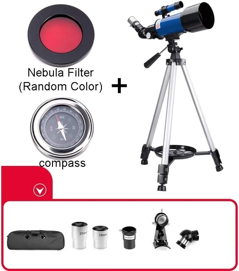 تلسکوپ نجومی با دهانه 70 میلیمتری و پایه AZ 400 میلیمتری، تلسکوپ انکساری برای کودکان، بزرگسالان و مبتدیان، تلسکوپ مسافرتی قابل حمل، به همراه کیف حمل و سه پایه (بسته 1) تلسکوپ نجومی با دهانه 70 میلیمتری و پایه AZ 400 میلیمتری، تلسکوپ انکساری برای کودکان، بزرگسالان و مبتدیان، تلسکوپ مسافرتی قابل حمل، به همراه کیف حمل و سه پایه (بسته 1)