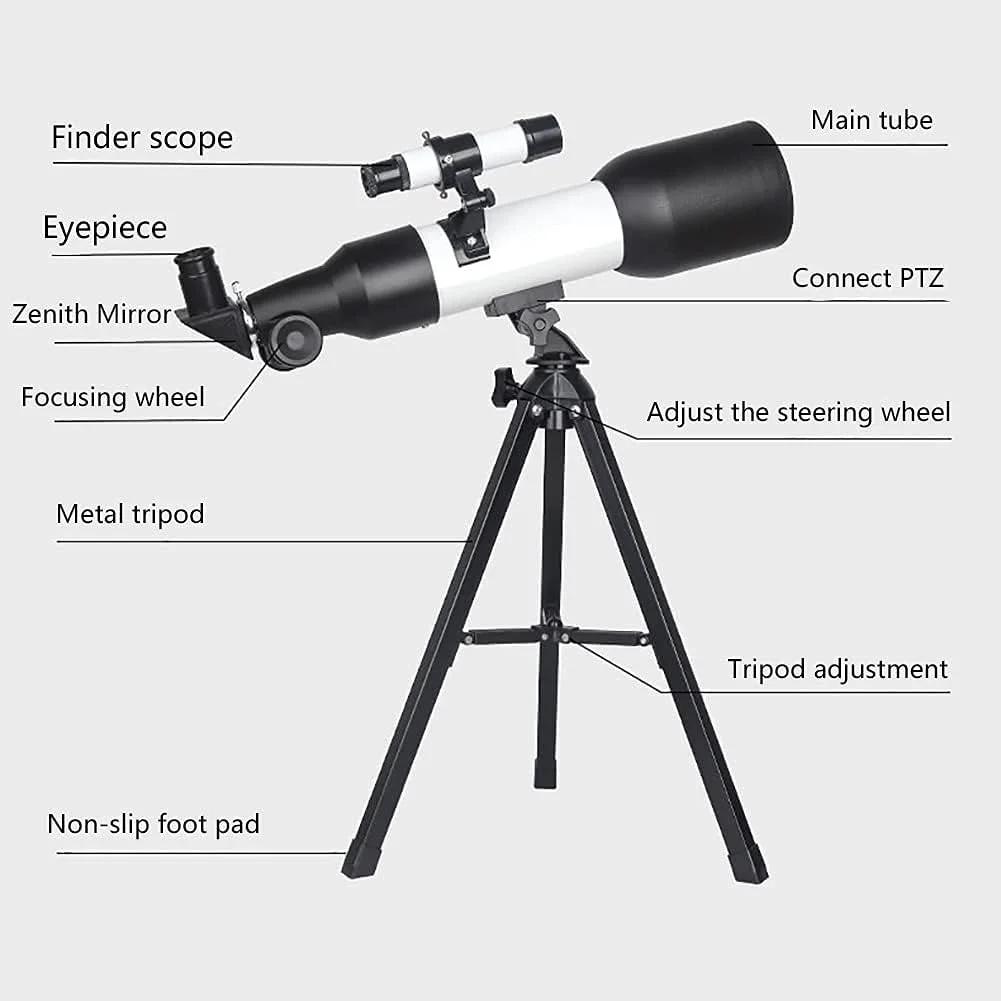 تلسکوپ 60 میلی‌متری تمکین با دهانه 360 میلی‌متری برای مبتدیان، تلسکوپ شکستنی قابل حمل کودکان با یابنده و آداپتور تلفن، تلسکوپ دستی