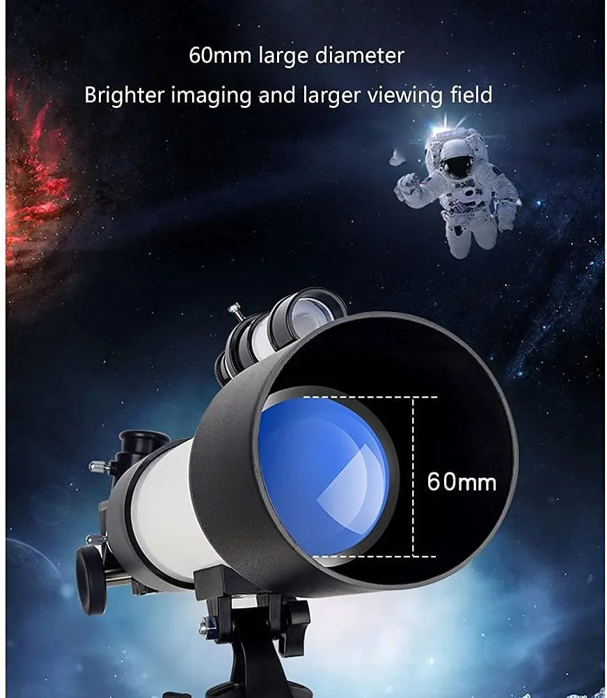 تلسکوپ 60 میلی‌متری تمکین با دهانه 360 میلی‌متری برای مبتدیان، تلسکوپ شکستنی قابل حمل کودکان با یابنده و آداپتور تلفن، تلسکوپ دستی
