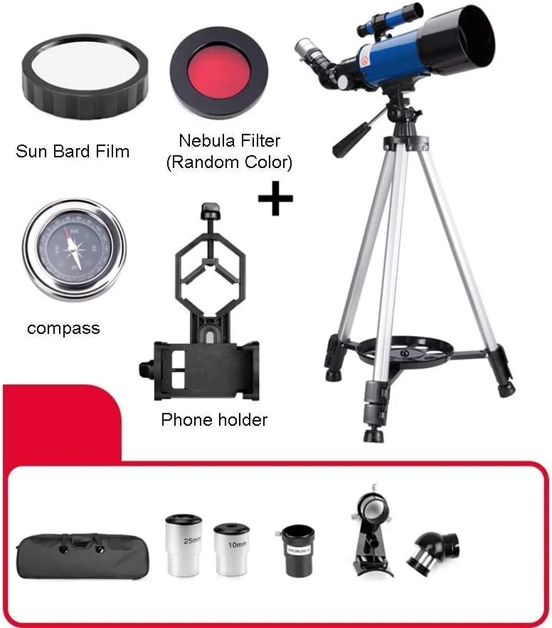تلسکوپ نجومی با دهانه 70 میلیمتری و پایه AZ 400 میلیمتری، تلسکوپ انکساری برای کودکان، بزرگسالان و مبتدیان، تلسکوپ مسافرتی قابل حمل، با کیف حمل و سه پایه (بسته 3) تلسکوپ نجومی با دهانه 70 میلیمتری و پایه AZ 400 میلیمتری، تلسکوپ انکساری برای کودکان، بزرگسالان و مبتدیان، تلسکوپ مسافرتی قابل حمل، با کیف حمل و سه پایه (بسته 3)