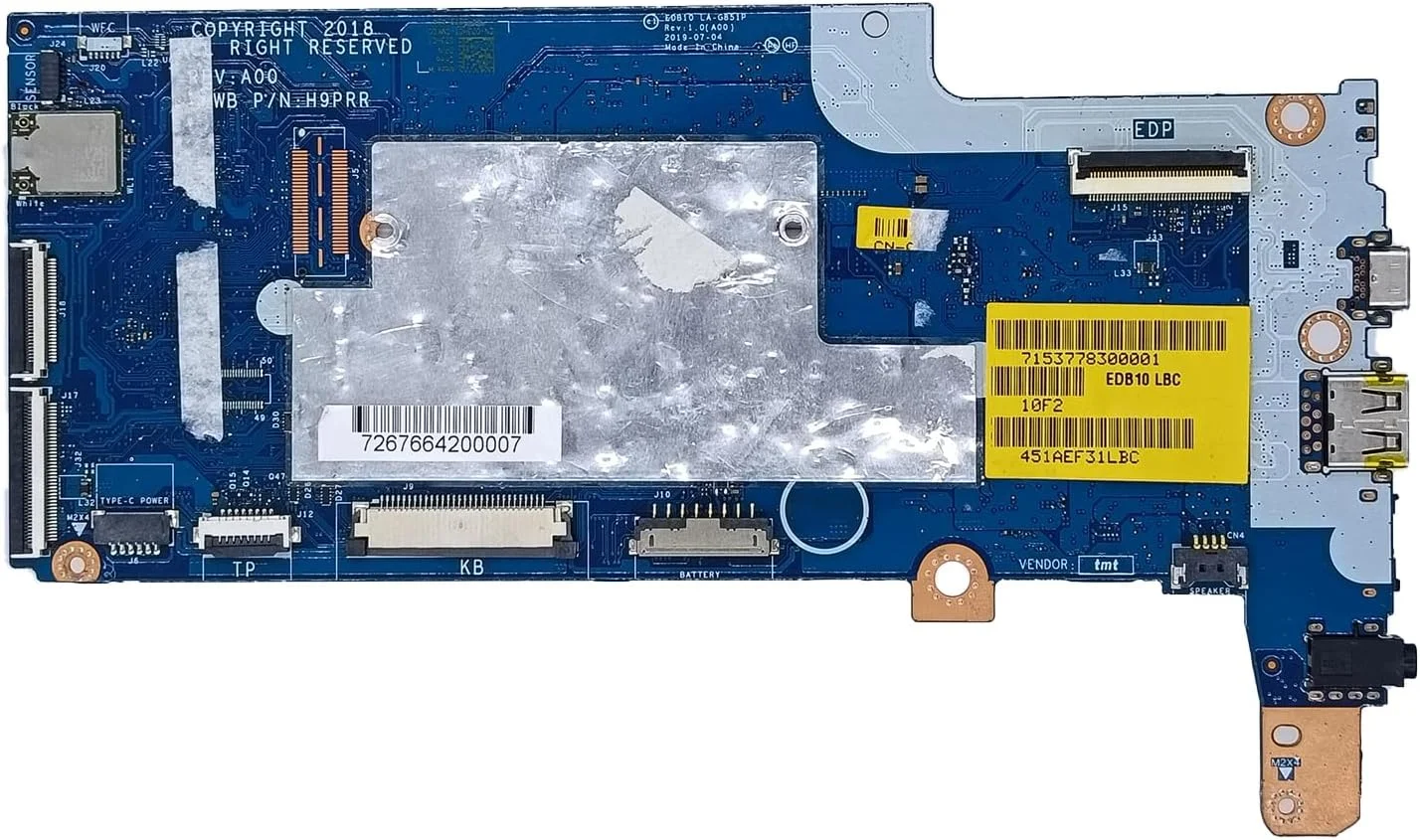 مادربرد جایگزین لپ تاپ EDB10 LA-G851P برای Dell Chromebook 3100 2 در 1، پردازنده N4020 1.1 گیگاهرتز دو هسته ای، 4 گیگابایت رم، 32 گیگابایت حافظه، 023HCT 23HCT