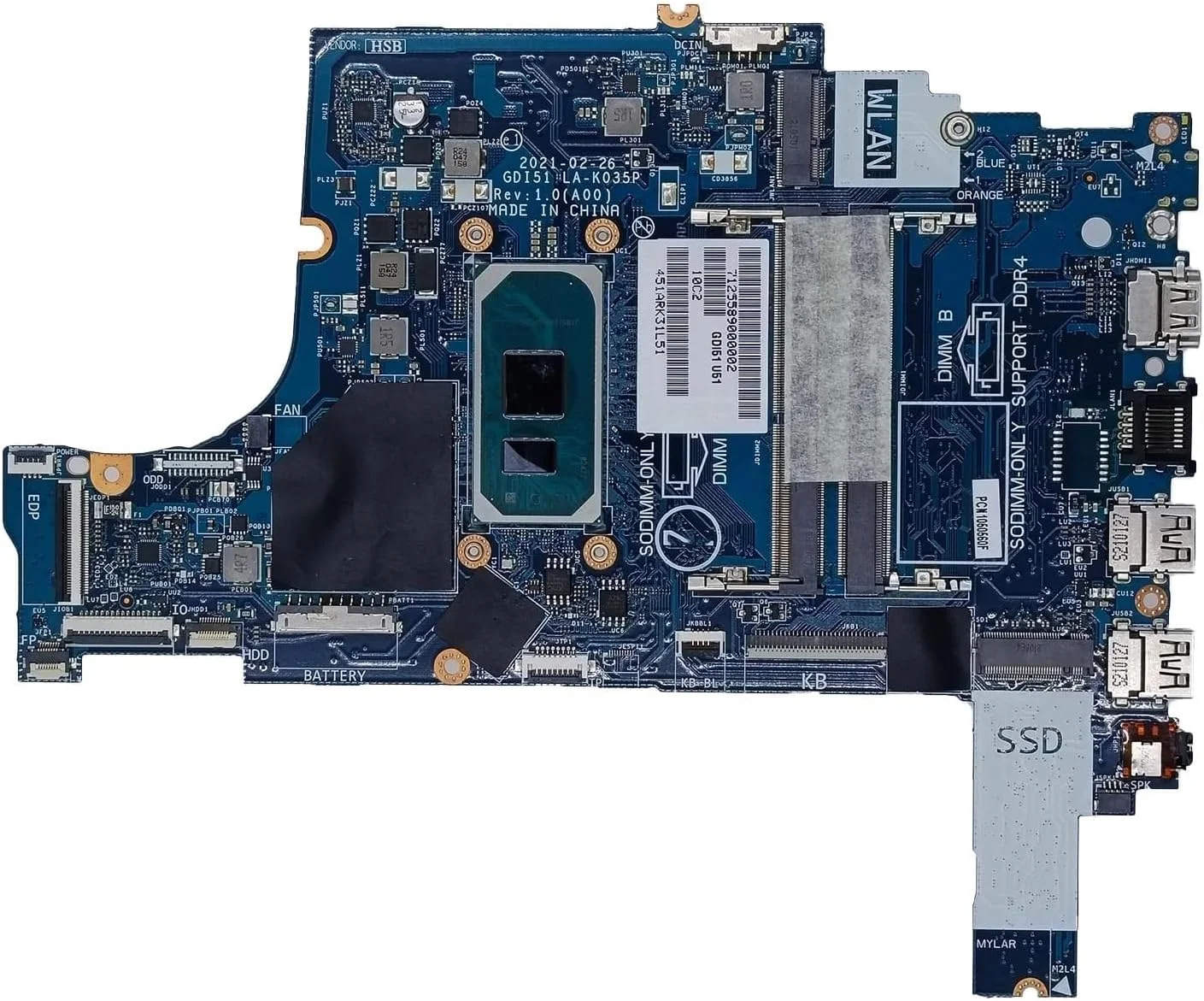 مادربرد جایگزین 0Y2CMN Y2CMN برای لپ تاپ Dell Vostro 3501 مدل GDI51 LA-K035P، پردازنده i3-1005G1