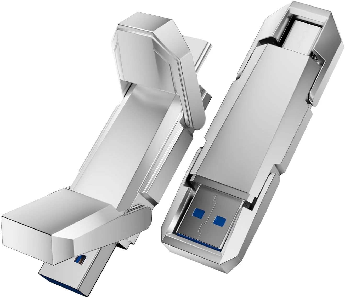 درایو حالت جامد اکسترنال قابل حمل USB با ظرفیت 64 گیگابایت، سرعت تا 450 مگابایت بر ثانیه USB 3.2 Gen 2، درایو دوگانه Type C + USB A برای تلفن/لپ تاپ های اندروید/ویندوز/مک، نقره ای