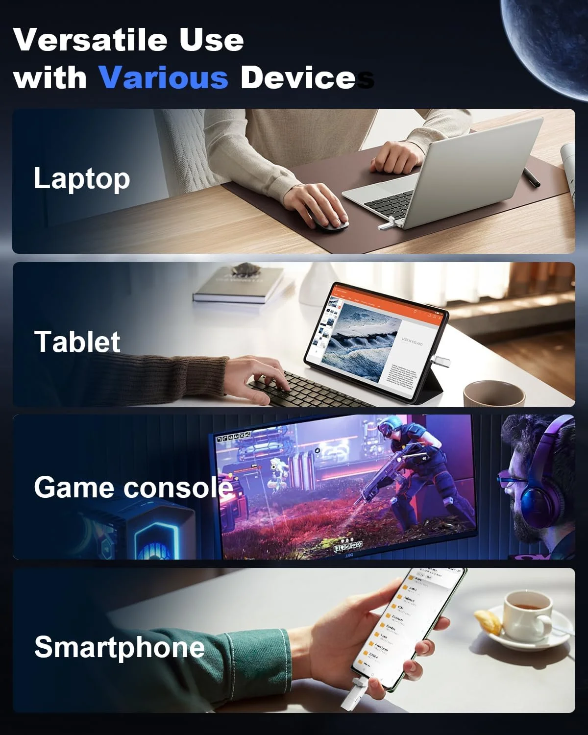 درایو حالت جامد اکسترنال قابل حمل USB با ظرفیت 64 گیگابایت، سرعت تا 450 مگابایت بر ثانیه USB 3.2 Gen 2، درایو دوگانه Type C + USB A برای تلفن/لپ تاپ های اندروید/ویندوز/مک، نقره ای