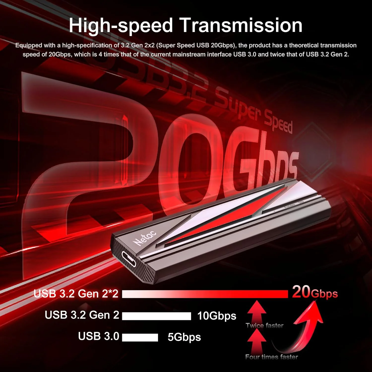 درایو حالت جامد اکسترنال قابل حمل اکستریم Netac با ظرفیت 256 گیگابایت، سرعت خواندن تا 2000 مگابایت بر ثانیه و سرعت نوشتن 1700 مگابایت بر ثانیه، USB 3.2 Gen.2، مناسب برای سفر کاری، مقاوم در برابر گرد و غبار، مدل ZX20L