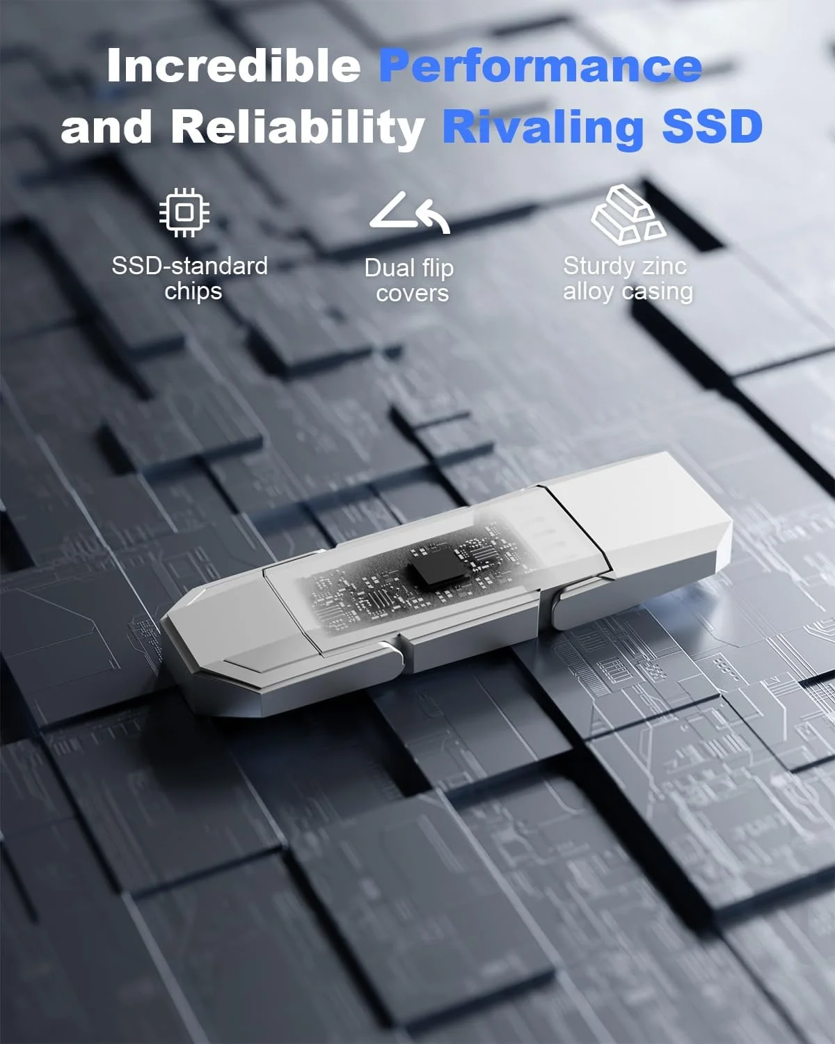 درایو حالت جامد اکسترنال قابل حمل USB با ظرفیت 64 گیگابایت، سرعت تا 450 مگابایت بر ثانیه USB 3.2 Gen 2، درایو دوگانه Type C + USB A برای تلفن/لپ تاپ های اندروید/ویندوز/مک، نقره ای