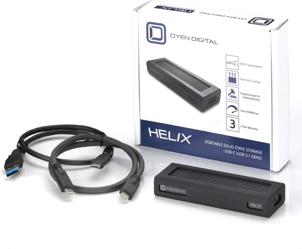 اس اس دی اکسترنال قابل حمل Oyen Digital Helix Dura با ظرفیت 4 ترابایت، USB-C (USB 3.2 Gen2) NVMe، سرعت تا 1050 مگابایت بر ثانیه (DM2-P8-4T-BK)