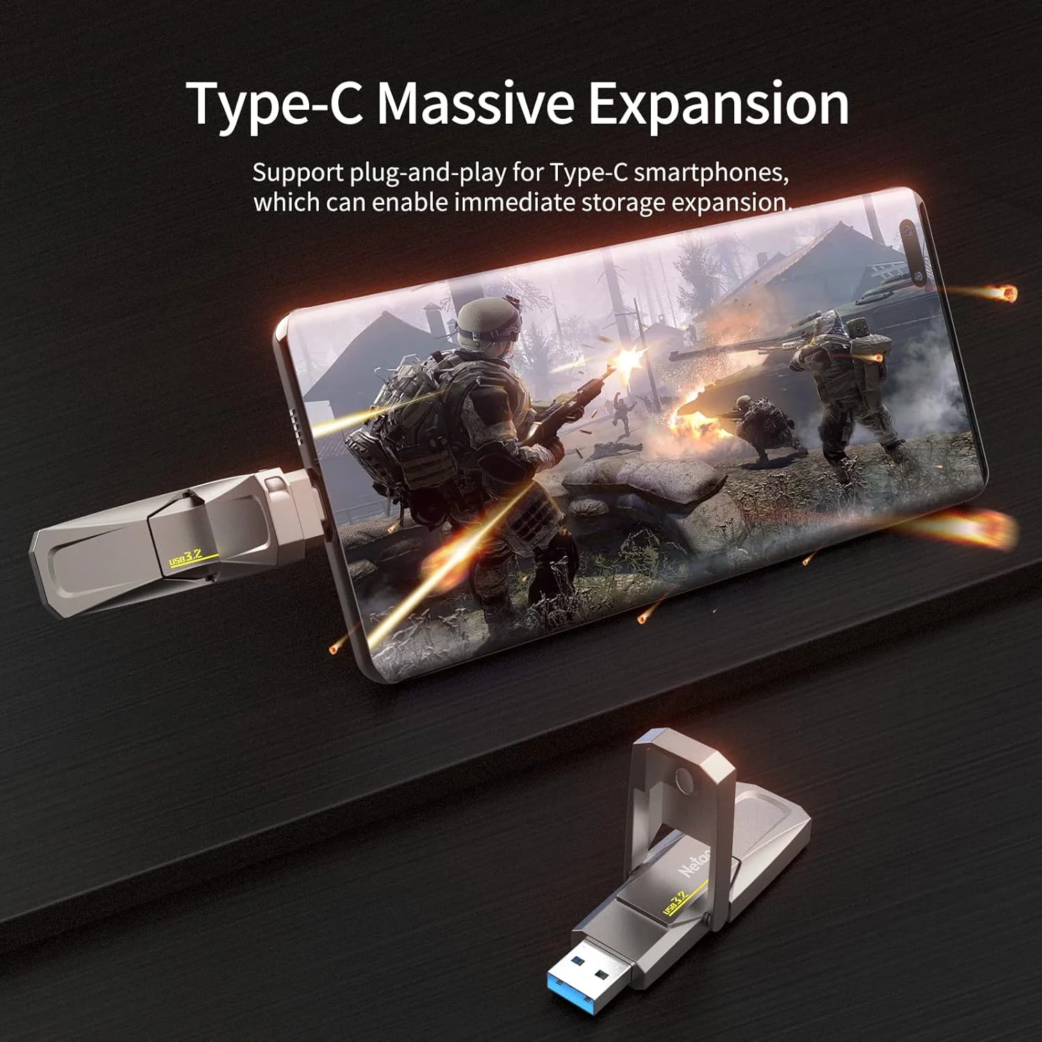 درایو حالت جامد USB قابل حمل اکسترنال Netac US5 با ظرفیت 256 گیگابایت، دارای رابط دوگانه Type-C و USB 3.2 برای تلفن هوشمند، کامپیوتر و نوت بوک