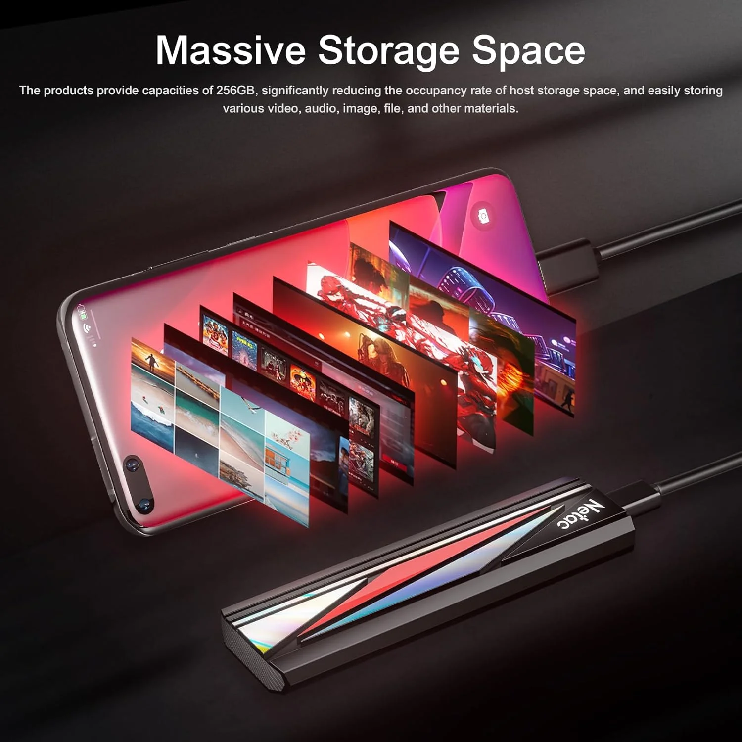 درایو حالت جامد اکسترنال قابل حمل اکستریم Netac با ظرفیت 256 گیگابایت، سرعت خواندن تا 2000 مگابایت بر ثانیه و سرعت نوشتن 1700 مگابایت بر ثانیه، USB 3.2 Gen.2، مناسب برای سفر کاری، مقاوم در برابر گرد و غبار، مدل ZX20L