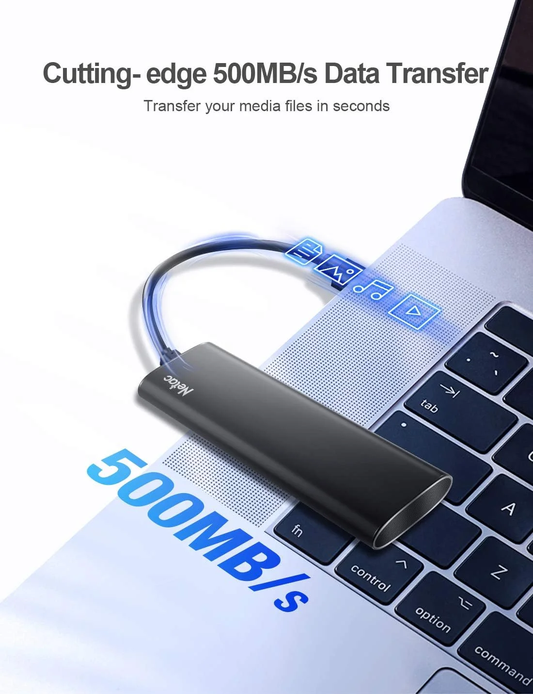 حافظه اس اس دی اکسترنال 2 ترابایتی Netac ZSLIM، USB 3.2 Gen 2 (10 گیگابیت بر ثانیه، Type-C)، درایو حالت جامد قابل حمل با سرعت خواندن تا 500 مگابایت بر ثانیه، فضای ذخیره سازی خارجی سازگار برای مک، لپ تاپ، دسکتاپ، تبلت، تلفن های اندرویدی (مشکی)