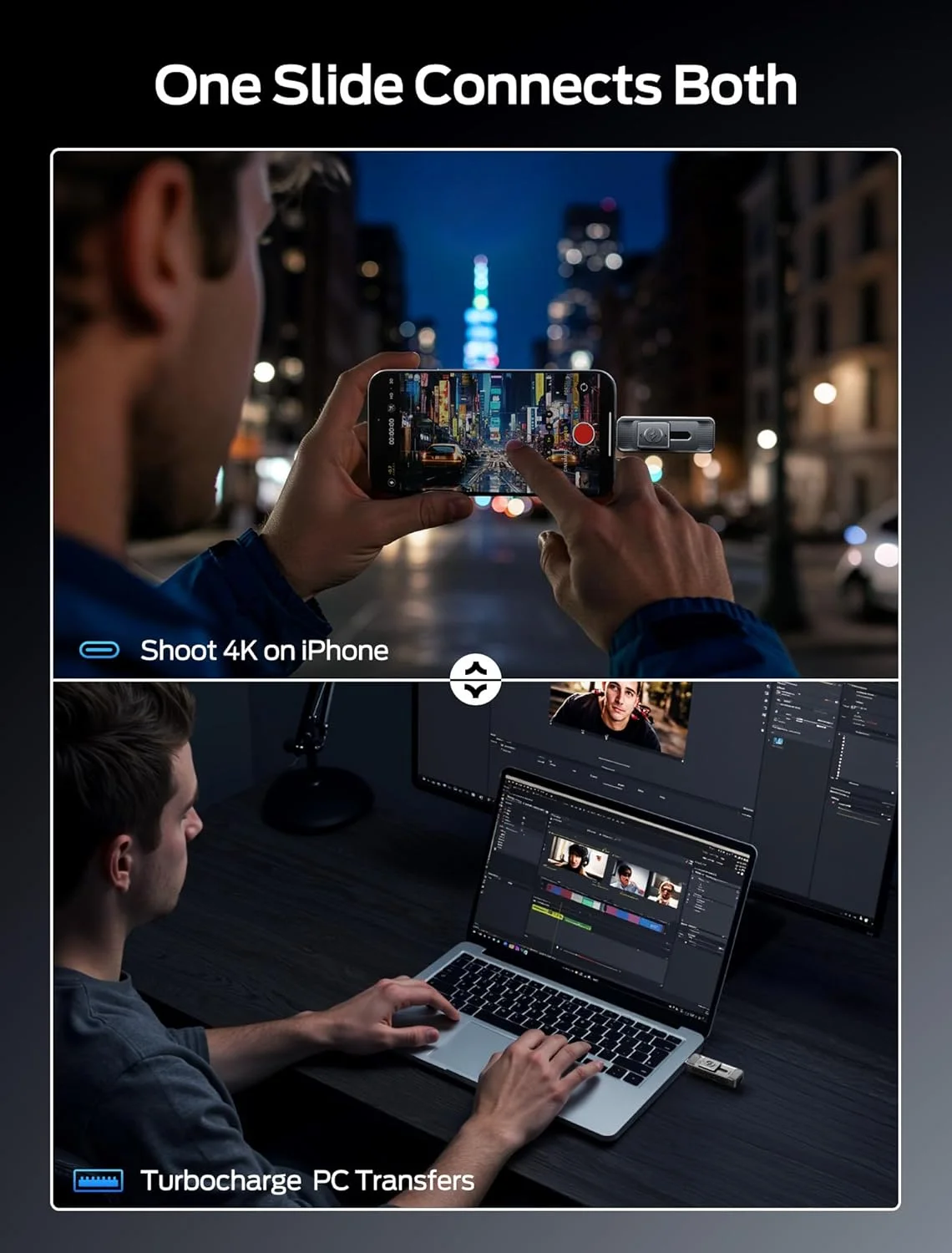 درایو حالت جامد 1 ترابایتی MOVE SPEED با پورت های دوگانه و طراحی فشاری-کششی - سرعت خواندن 560 مگابایت بر ثانیه، درایو قابل حمل Type C + USB 3.2 برای آیفون 15/16/17/اندروید/مک