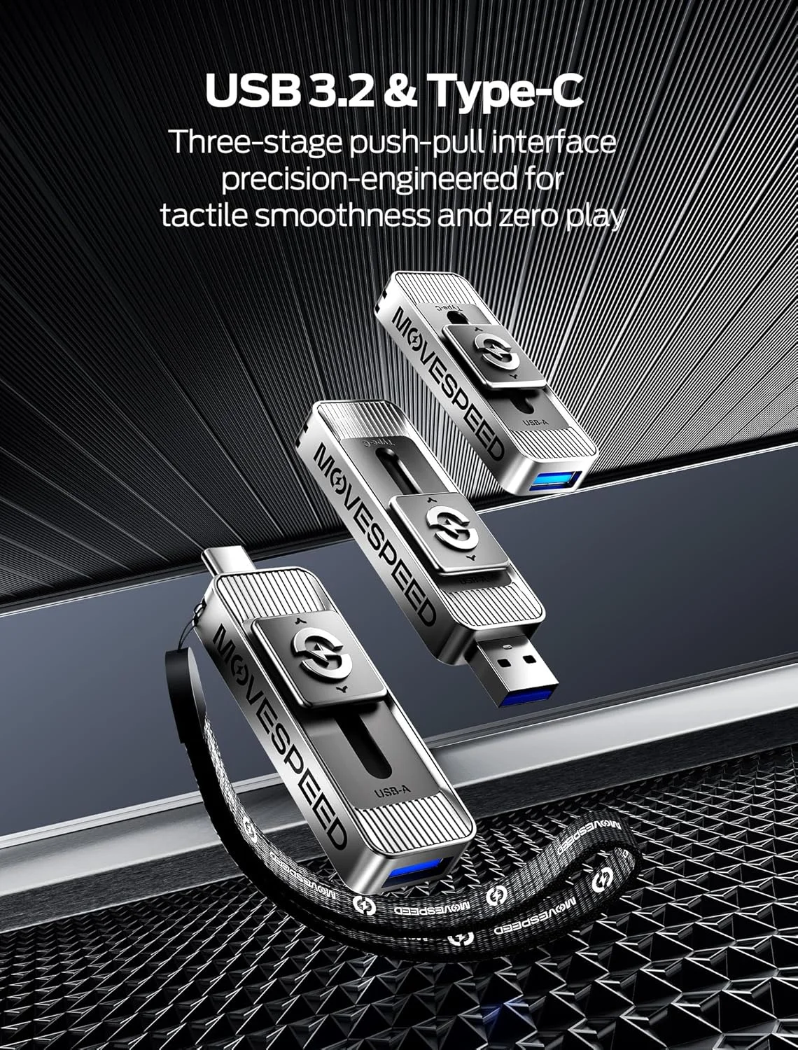 درایو حالت جامد 1 ترابایتی MOVE SPEED با پورت های دوگانه و طراحی فشاری-کششی - سرعت خواندن 560 مگابایت بر ثانیه، درایو قابل حمل Type C + USB 3.2 برای آیفون 15/16/17/اندروید/مک