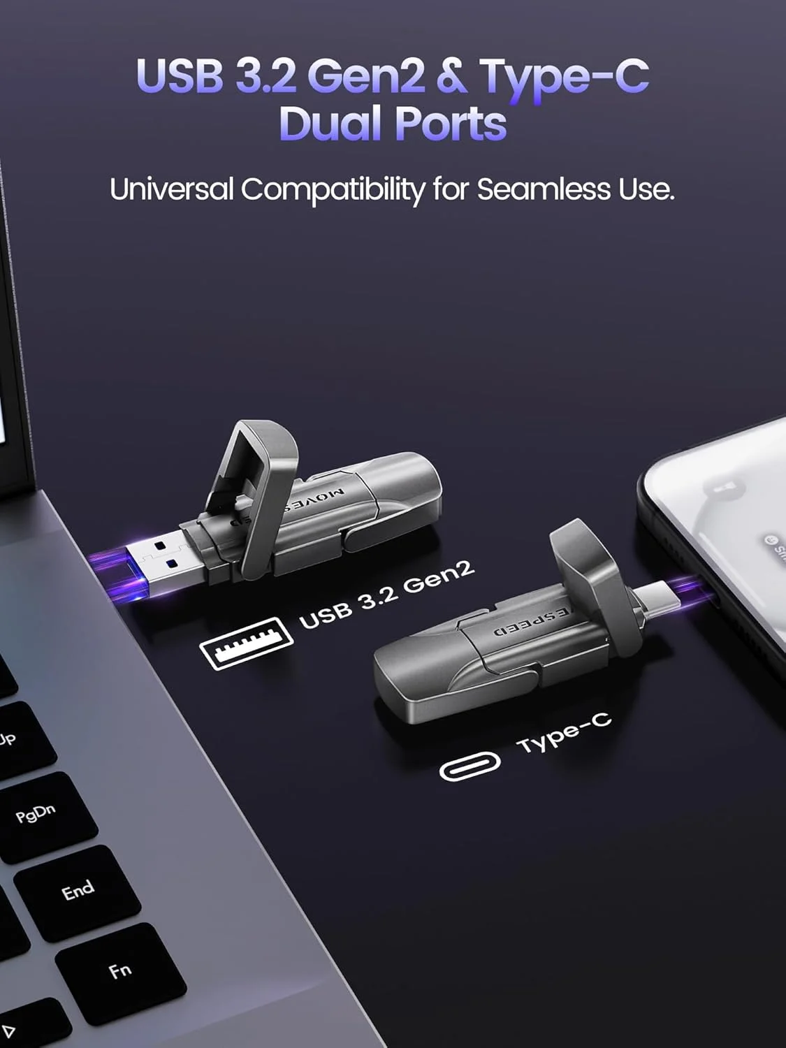 درایو اکسترنال MOVE SPEED با ظرفیت 1 ترابایت و سرعت 1000 مگابایت بر ثانیه، SSD قابل حمل با رابط دوگانه USB 3.2 Gen2 و USB Type-C، SSD اکسترنال USB C برای آیفون 15، 16 پرو/پرو مکس، مک، آیپد، کامپیوتر، اندروید و غیره (تک عددی)