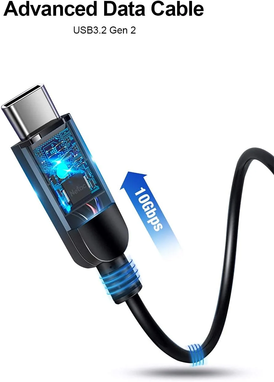 حافظه اس اس دی اکسترنال 2 ترابایتی Netac ZSLIM، USB 3.2 Gen 2 (10 گیگابیت بر ثانیه، Type-C)، درایو حالت جامد قابل حمل با سرعت خواندن تا 500 مگابایت بر ثانیه، فضای ذخیره سازی خارجی سازگار برای مک، لپ تاپ، دسکتاپ، تبلت، تلفن های اندرویدی (مشکی)