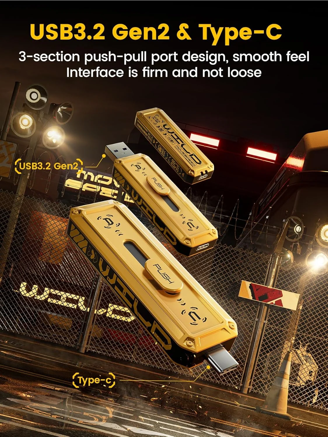 حافظه اس اس دی اکسترنال 1 ترابایتی MOVE SPEED با سرعت خواندن/نوشتن 1000 مگابایت بر ثانیه، فلش درایو USB 3.2 Gen2 + USB C با پورت های دوگانه، طراحی کشویی 3 مرحله ای، درایو انگشتی برای سری iPhone 15/16/Mac/تلفن های اندرویدی و غیره