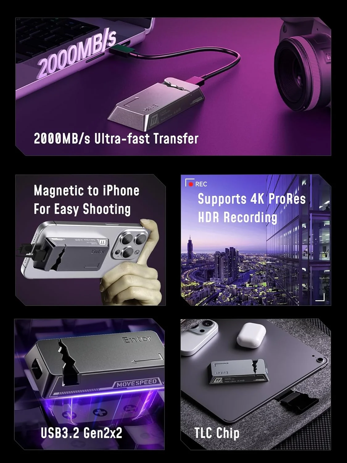 هارد درایو اکسترنال SSD قابل حمل مگنتی MOVE SPEED CK20 با ظرفیت 2 ترابایت، سرعت انتقال تا 2000 مگابایت بر ثانیه، USB 3.2 Gen 2x2، پشتیبانی از 4K ProRes HDR، مناسب برای تلفن های هوشمند، کامپیوتر، تبلت، PS5 و لپ تاپ هارد درایو اکسترنال SSD قابل حمل مگنتی MOVE SPEED CK20 با ظرفیت 2 ترابایت، سرعت انتقال تا 2000 مگابایت بر ثانیه، USB 3.2 Gen 2x2، پشتیبانی از 4K ProRes HDR، مناسب برای تلفن های هوشمند، کامپیوتر، تبلت، PS5 و لپ تاپ